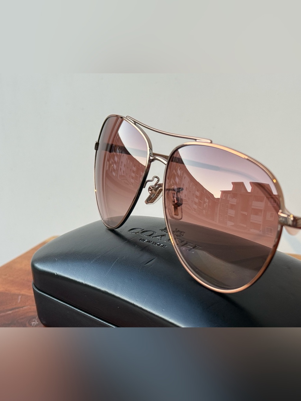 Coach Women’s Rose Gold Aviator Sunglasses with Brown Gradient Lenses - Picture 3 of 10